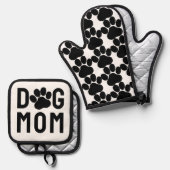Hunde Mama Paw Prints Ofenhandschuh & Topflappen-Set (Vorderseite/Rückseite)