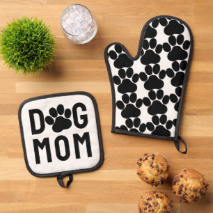 Hunde Mama Paw Prints Ofenhandschuh & Topflappen-Set