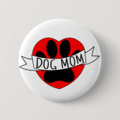 Hunde Mama Paw und Rotes Herz Zeichnend Button (Vorderseite)