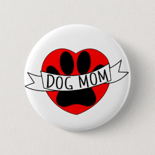 Hunde Mama Paw und Rotes Herz Zeichnend Button