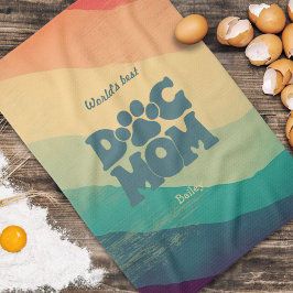 Hunde Mama Retro Groovy Rainbow Personalisiert Geschirrtuch