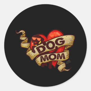 Hunde Mama Retro Tattoo Herz Runder Aufkleber