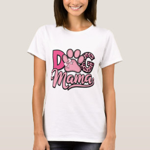 Hunde-Mama Süße Rosa Pfotenabdruck- und Leoparden- T-Shirt