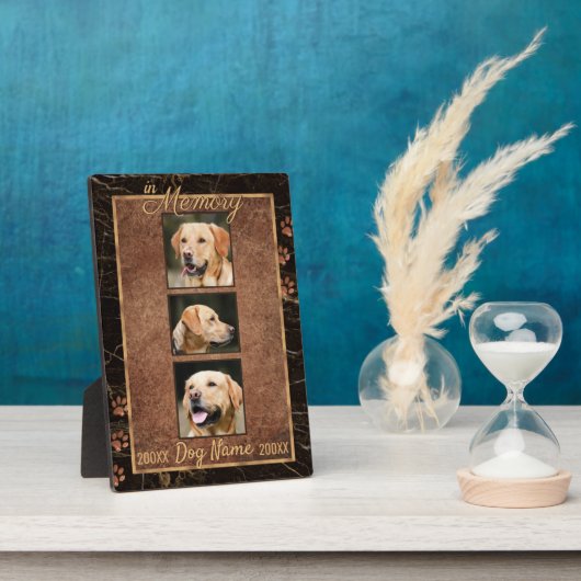 Hunde-Memory-Marble Rustikaler Gold-Keepake Fotoplatte (Seite)