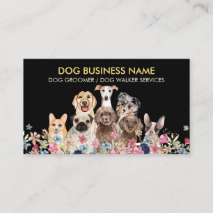Hunde mit Aquarellfarben-Blume Visitenkarte