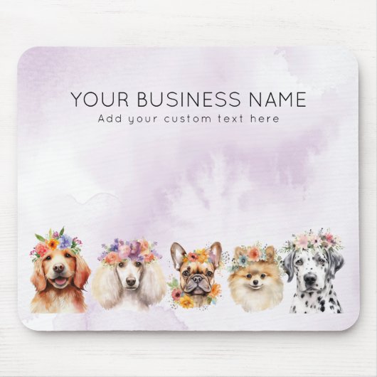 Hunde mit Blume, Aquarell lila Mousepad (Vorne)