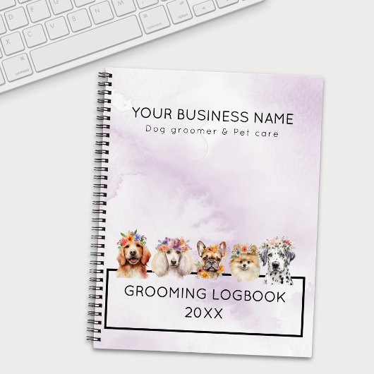 Hunde mit Blume, Aquarell lila Notizblock