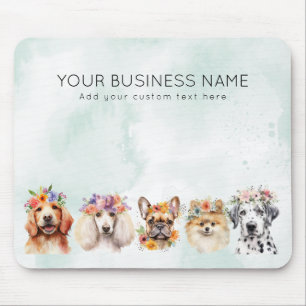 Hunde mit Blume, Aquarellgrün Mousepad