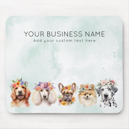 Hunde mit Blume, Aquarellgrün Mousepad (Vorne)