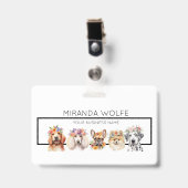 Hunde mit Blume, Aquarellname Ausweis (Vorderseite mit Clip)