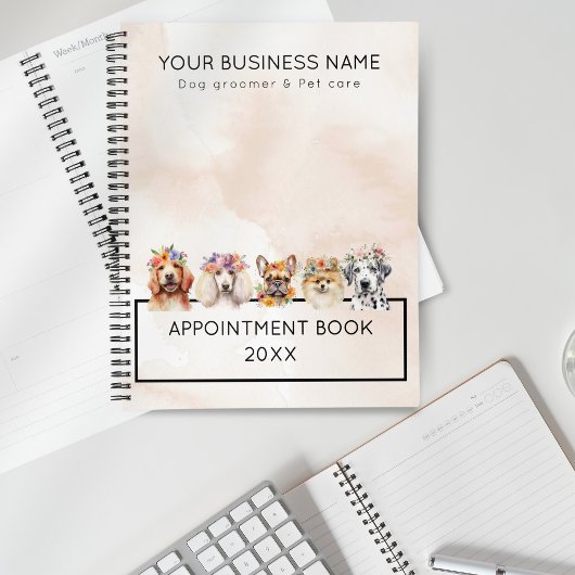 Hunde mit Blume, beige Aquarelltöne Planer