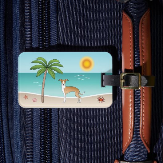 Hunde mit braunem und weißem Iggy an einem tropisc Gepäckanhänger (Vorderseite Insitu 4)