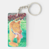 Hunde mit Frisbee und Rose Schlüsselanhänger (Rückseite)