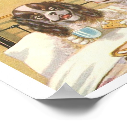 Hunde mit Frühstück im Bett Poster (Ecke)