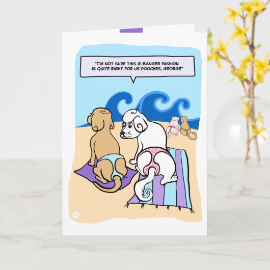 Hunde mit G-Strings Beach Funny Cartoon Card Karte (Gelbe Blume)
