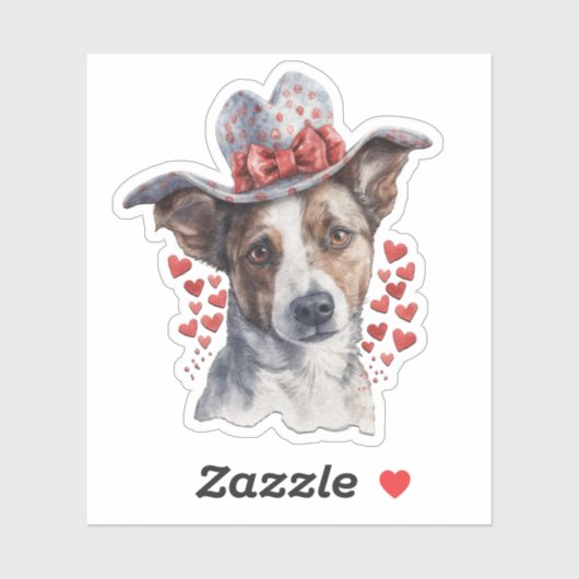Hunde mit Hut auf ihrem Kopf Valentinsticker Aufkleber (Blatt)