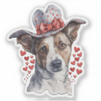 Hunde mit Hut auf ihrem Kopf Valentinsticker Aufkleber