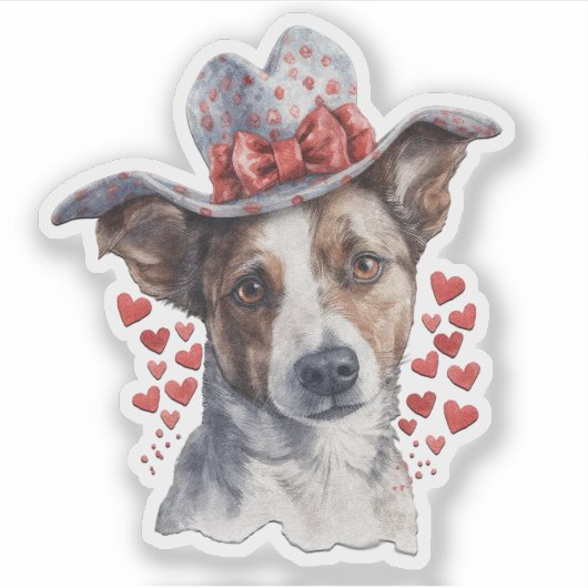 Hunde mit Hut auf ihrem Kopf Valentinsticker Aufkleber (Vorderseite)