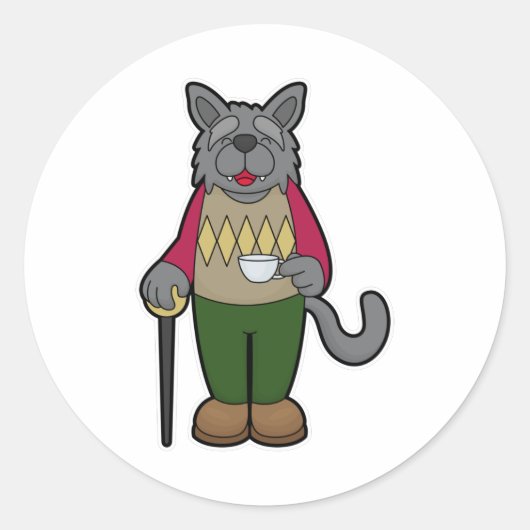 Hunde mit Kaffee-Cup Runder Aufkleber (Vorderseite)