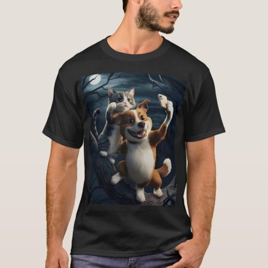 Hunde mit Katze, sie nehmen Fotos. T-Shirt (Vorderseite)