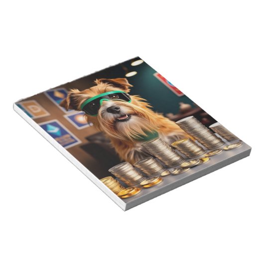 Hunde mit Kryptomünzen Notizblock (angewinkelt)