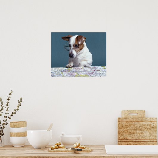 Hunde mit Lesebrille, die Karte studiert Poster (Küche)