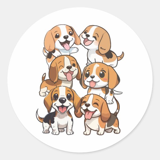 Hunde mit niedlichem Beagle Runder Aufkleber (Vorderseite)
