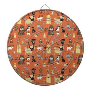 Hunde mit orangefarbenem Hintergrund. Dartscheibe