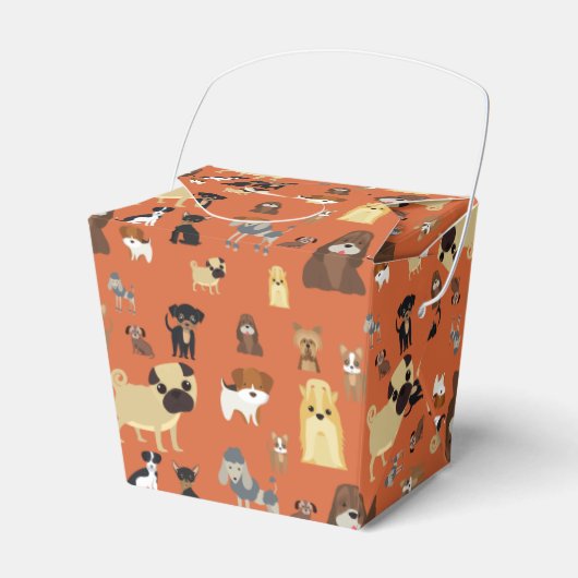 Hunde mit orangefarbenem Hintergrund. Geschenkschachtel (Vorderseite)