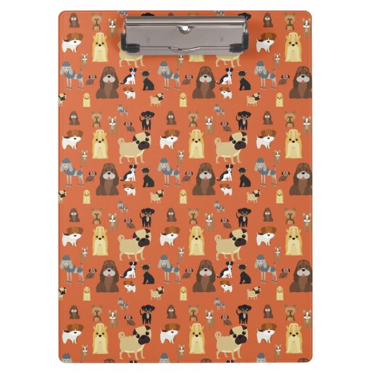 Hunde mit orangefarbenem Hintergrund. Klemmbrett (Vorderseite)