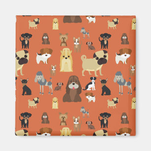 Hunde mit orangefarbenem Hintergrund. Magnet