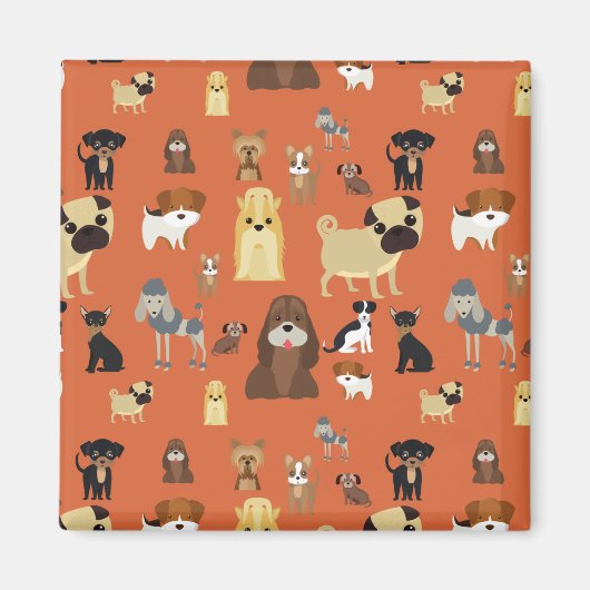 Hunde mit orangefarbenem Hintergrund. Magnet (Vorne)