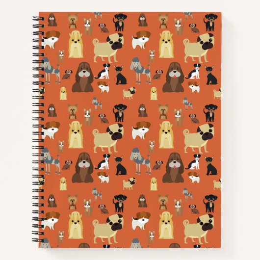 Hunde mit orangefarbenem Hintergrund. Notizblock (Vorderseite)