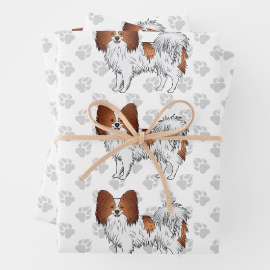 Hunde mit Pfoten, rot und weiß Papillon Geschenkpapier Set (Beispiel)