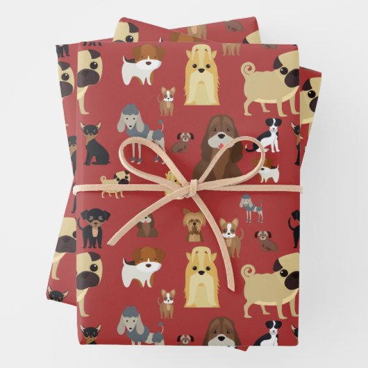 Hunde mit rotem Hintergrund Geschenkpapier Set (Beispiel)