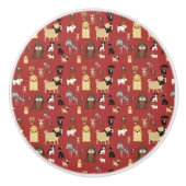 Hunde mit rotem Hintergrund Keramikknauf (Vorderseite)