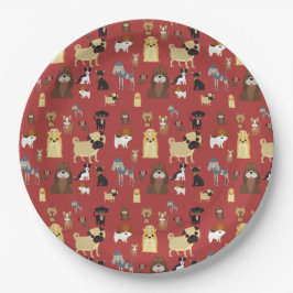 Hunde mit rotem Hintergrund Pappteller