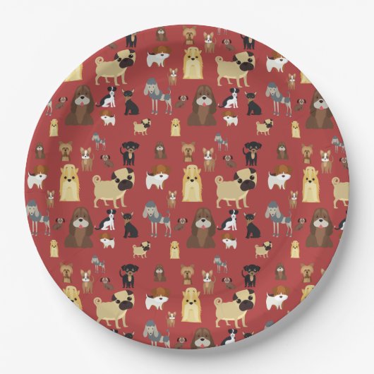Hunde mit rotem Hintergrund Pappteller (Vorderseite)