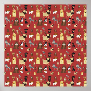 Hunde mit rotem Hintergrund Poster