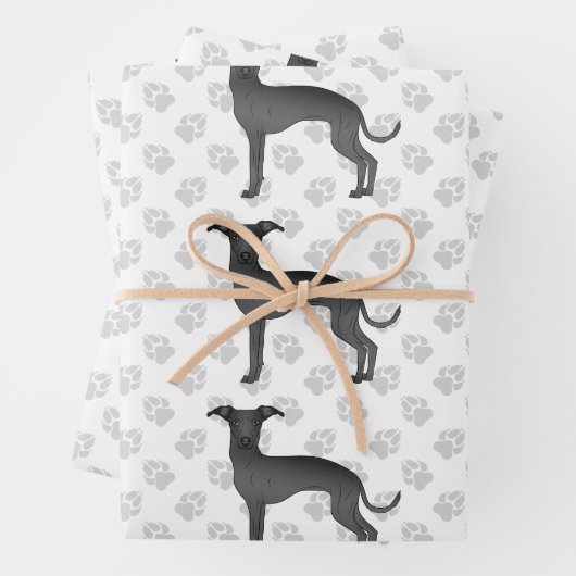 Hunde mit schwarzem italienischem Grauschwanz mit  Geschenkpapier Set (Beispiel)
