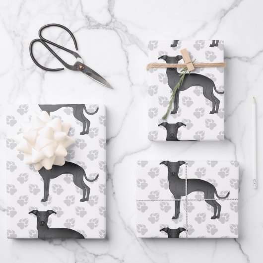 Hunde mit schwarzem italienischem Grauschwanz mit  Geschenkpapier Set (Vorderseite)