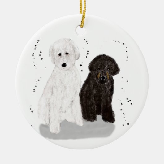 Hunde mit schwarzer und weißer Doodle Keramik Ornament (Vorne)