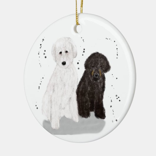 Hunde mit schwarzer und weißer Doodle Keramik Ornament (Links)