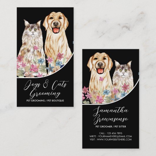 Hunde mit schwarzer Wasserfarbe Katzen Haustier Gr Visitenkarte (Vorne/Hinten)