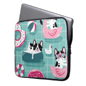 Hunde mit Schwimmbad, Vintages Muster. Laptopschutzhülle (Vorderseite Links)
