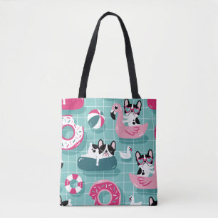Hunde mit Schwimmbad, Vintages Muster. Tasche