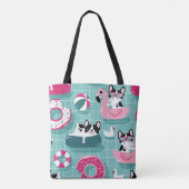 Hunde mit Schwimmbad, Vintages Muster. Tasche (Rückseite)