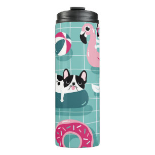 Hunde mit Schwimmbad, Vintages Muster. Thermosbecher