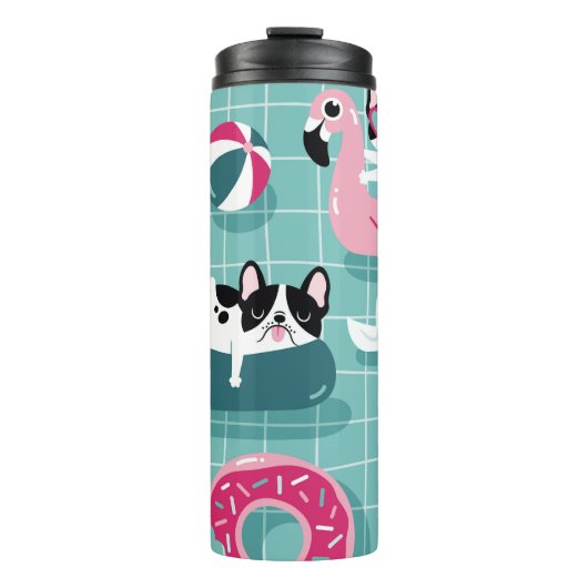 Hunde mit Schwimmbad, Vintages Muster. Thermosbecher (Vorderseite)