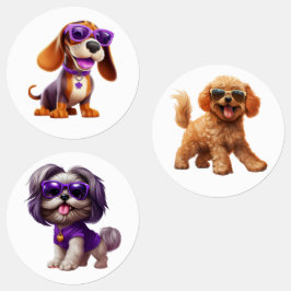 Hunde mit Sonnenbrille Etiketten